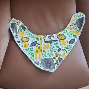 Safari Animal Print Baby Bandana Bib White Yellow Gray Green Snap Closure Cotton